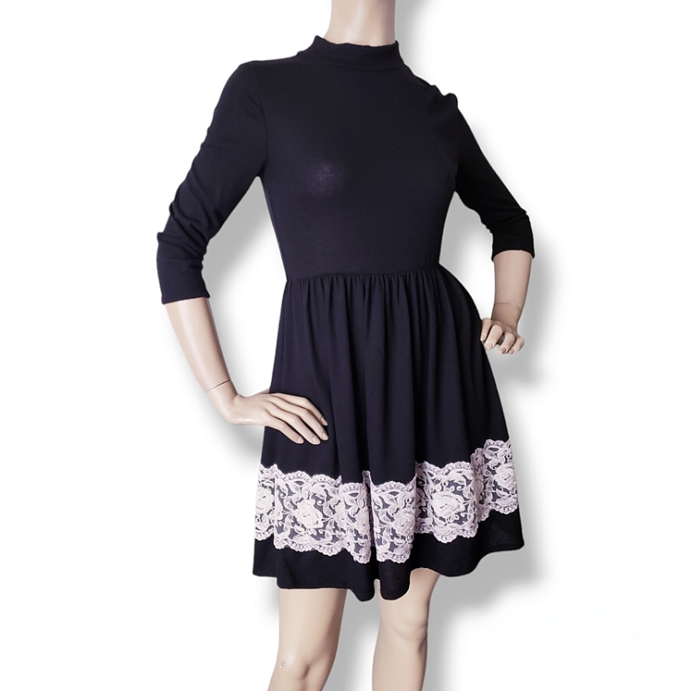 Altar'd State Black Knit Dress With Lace Detail